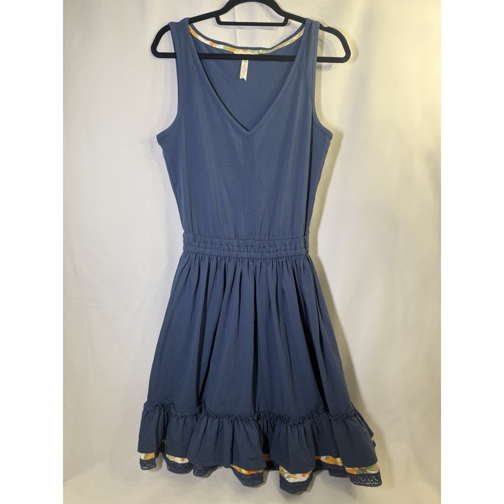 MATILDA JANE Tank Dress Navy Floral Ruffle Fit & Flare Cotton Women's Sz S